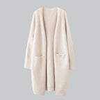 Beige Women's Cashmere Cardigan with Long Open Front & Draped Oversized Fit — Ivy - Flat Lay Front