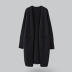 Black Women's Cashmere Cardigan with Long Open Front & Draped Oversized Fit — Ivy - Flat Lay