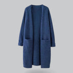 Blue Women's Cashmere Cardigan with Long Open Front & Draped Oversized Fit