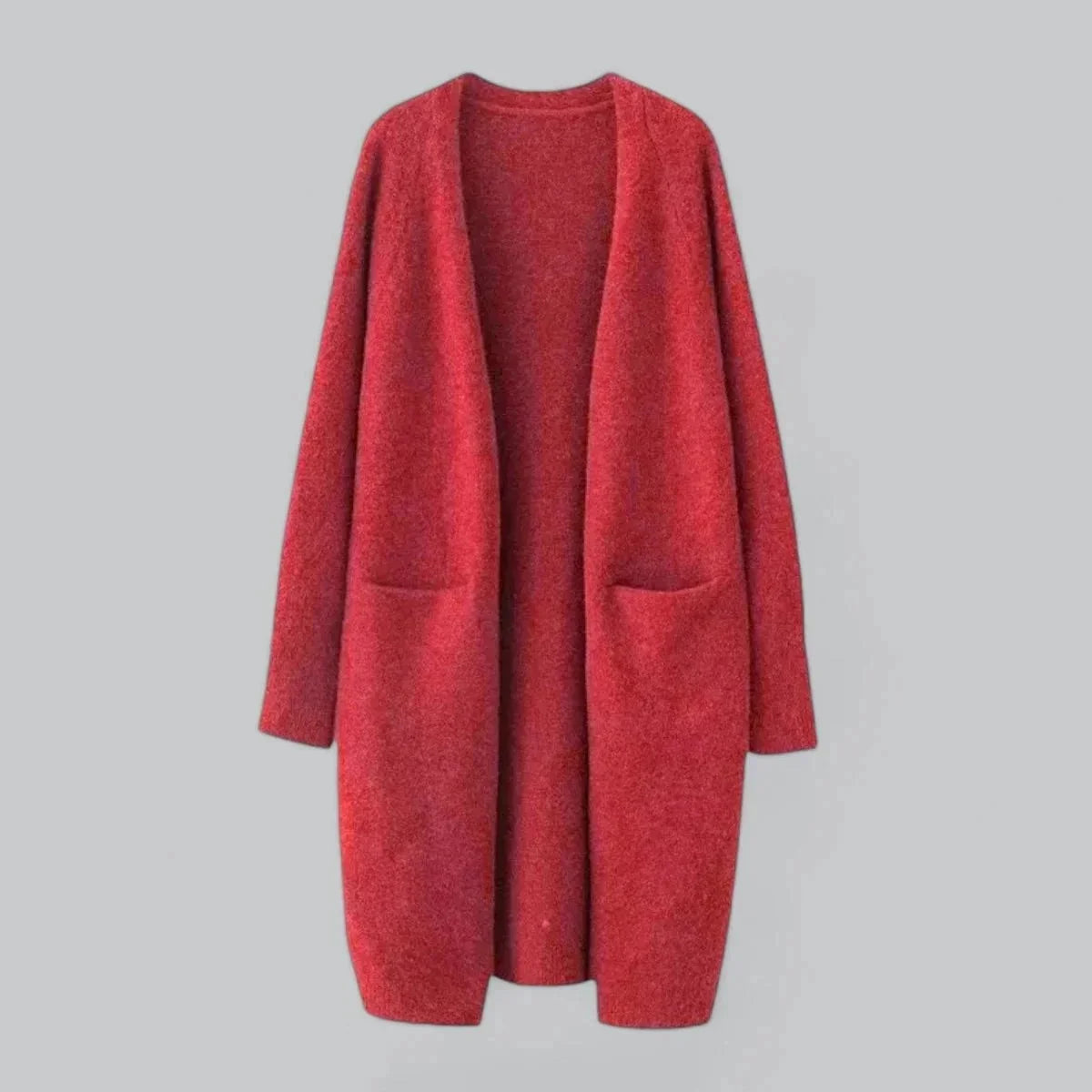 Red Women's Cashmere Cardigan with Long Open Front & Draped Oversized Fit — Ivy