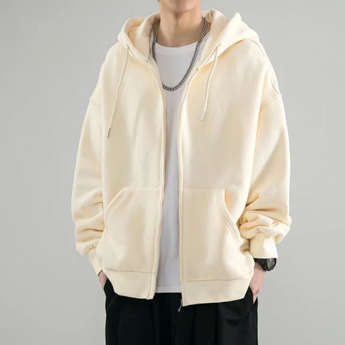 Apricot Men's Oversized Zip Hoodie with Double-Layer Hood & Kangaroo Pockets — Connor