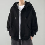 Black Men's Oversized Zip Hoodie with Double-Layer Hood & Kangaroo Pockets — Connor