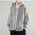 Light Gray Men's Oversized Zip Hoodie with Double-Layer Hood & Kangaroo Pockets — Connor - Front Angle