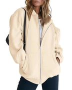 Women's Oversized Zip Hoodie with Kangaroo Pockets & Elastic Cuffs - Front Bag Strap