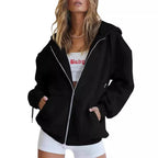 Women's Oversized Zip Hoodie with Kangaroo Pockets & Elastic Cuffs - Front Pockets