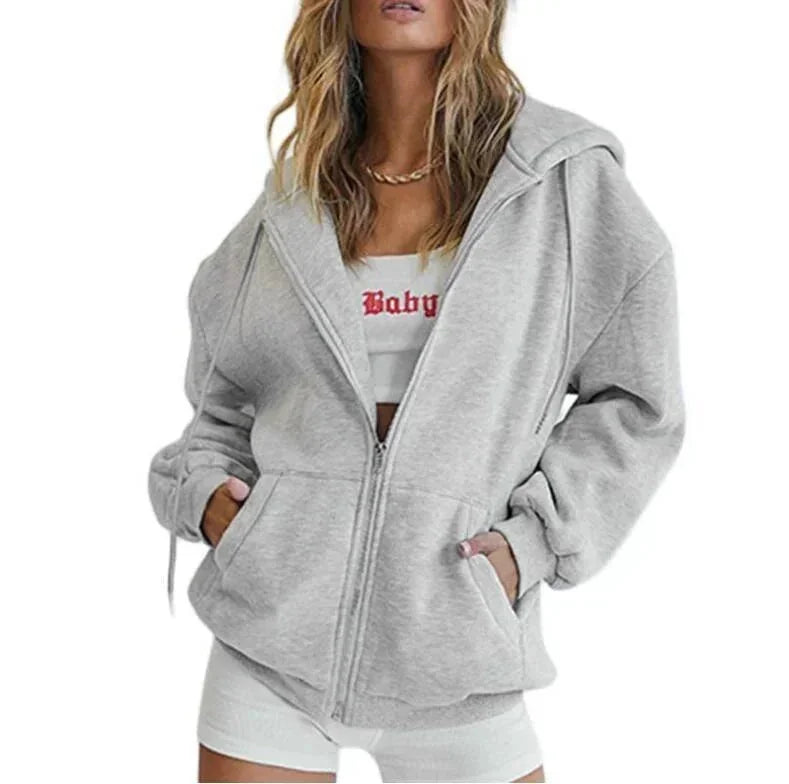 Women's Oversized Zip Hoodie with Kangaroo Pockets & Elastic Cuffs - Front Studio