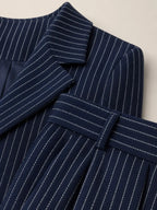 Black Women's Two-Piece Blazer Set with Pinstripe Cropped Jacket & Wide-Leg Pants — Claire - Flat Detail