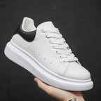 Black Men's White Lace-Up Platform Sneakers with Chunky Sole — Bennett - Side Angle Hand