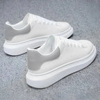 Black Men's White Lace-Up Platform Sneakers with Chunky Sole — Bennett - Side Profile Heel