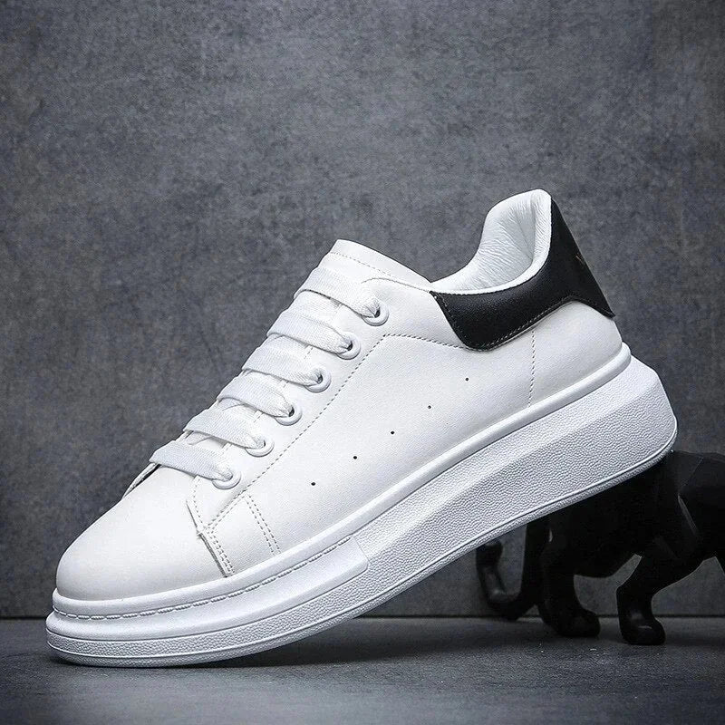 Black Men's White Lace-Up Platform Sneakers with Chunky Sole — Bennett - Worn Lifestyle