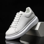 White Men's White Lace-Up Platform Sneakers with Chunky Sole — Bennett - Side Angle Box