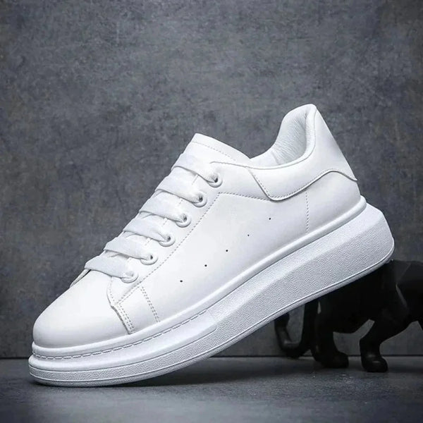 White Men's White Lace-Up Platform Sneakers with Chunky Sole — Bennett - Side Profile Studio