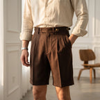 Brown Men's Gurkha Shorts with Pleated Front & Relaxed Comfort Fit