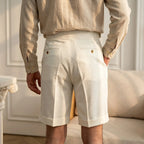 White Men's Gurkha Shorts with Pleated Front & Relaxed Comfort Fit — Theo - Back Detail