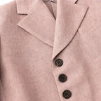 Pink Women's Linen Blazer Suit Set with Pleated High-Waist Wide-Leg Trousers — Jasmine - Close Up Lapel
