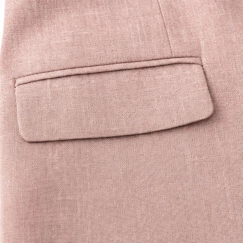 Pink Women's Linen Blazer Suit Set with Pleated High-Waist Wide-Leg Trousers — Jasmine - Close Up Pocket