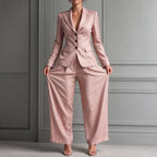 Pink Women's Linen Blazer Suit Set with Pleated High-Waist Wide-Leg Trousers — Jasmine - Wide Pose Studio