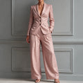 Women's Linen Blazer Suit Set with Pleated High-Waist Wide-Leg Trousers — Jasmine