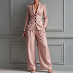 Pink Women's Linen Blazer Suit Set with Pleated High-Waist Wide-Leg Trousers — Jasmine