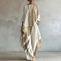 Women's Abstract Print Trouser Set with Wide-Leg Pants & Draped Poncho Top — Skylar