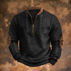 Black Men's Quarter Zip Sweater with Cable Knit Texture & Relaxed Fit — Hudson