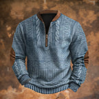 Blue Men's Quarter Zip Sweater with Cable Knit Texture & Relaxed Fit — Hudson
