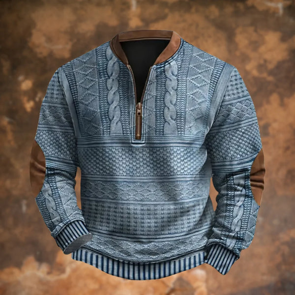 Men's Quarter Zip Sweater with Cable Knit Texture & Relaxed Fit — Hudson