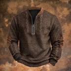 Brown Men's Quarter Zip Sweater with Cable Knit Texture & Relaxed Fit — Hudson
