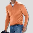 Orange Men's Cotton Quarter Zip Sweater with Ribbed Cuffs & Mock Neck
