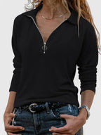 Black Women's Zip Sweatshirt with Collared Neckline for Everyday Wear
