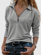 Grey Women's Zip Sweatshirt with Collared Neckline for Everyday Wear