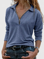 Sea Blue Women's Zip Sweatshirt with Collared Neckline for Everyday Wear