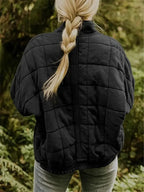 Women's Quilted Jacket with Zip Pockets & Relaxed Oversized Fit - Back Angle
