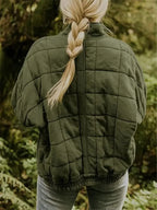 Women's Quilted Jacket with Zip Pockets & Relaxed Oversized Fit - Back View