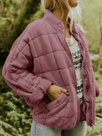 Pink Women's Quilted Jacket with Zip Pockets & Relaxed Oversized Fit