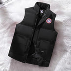 Black Men's Padded Vest with Quilted Insulation & Relaxed Fit