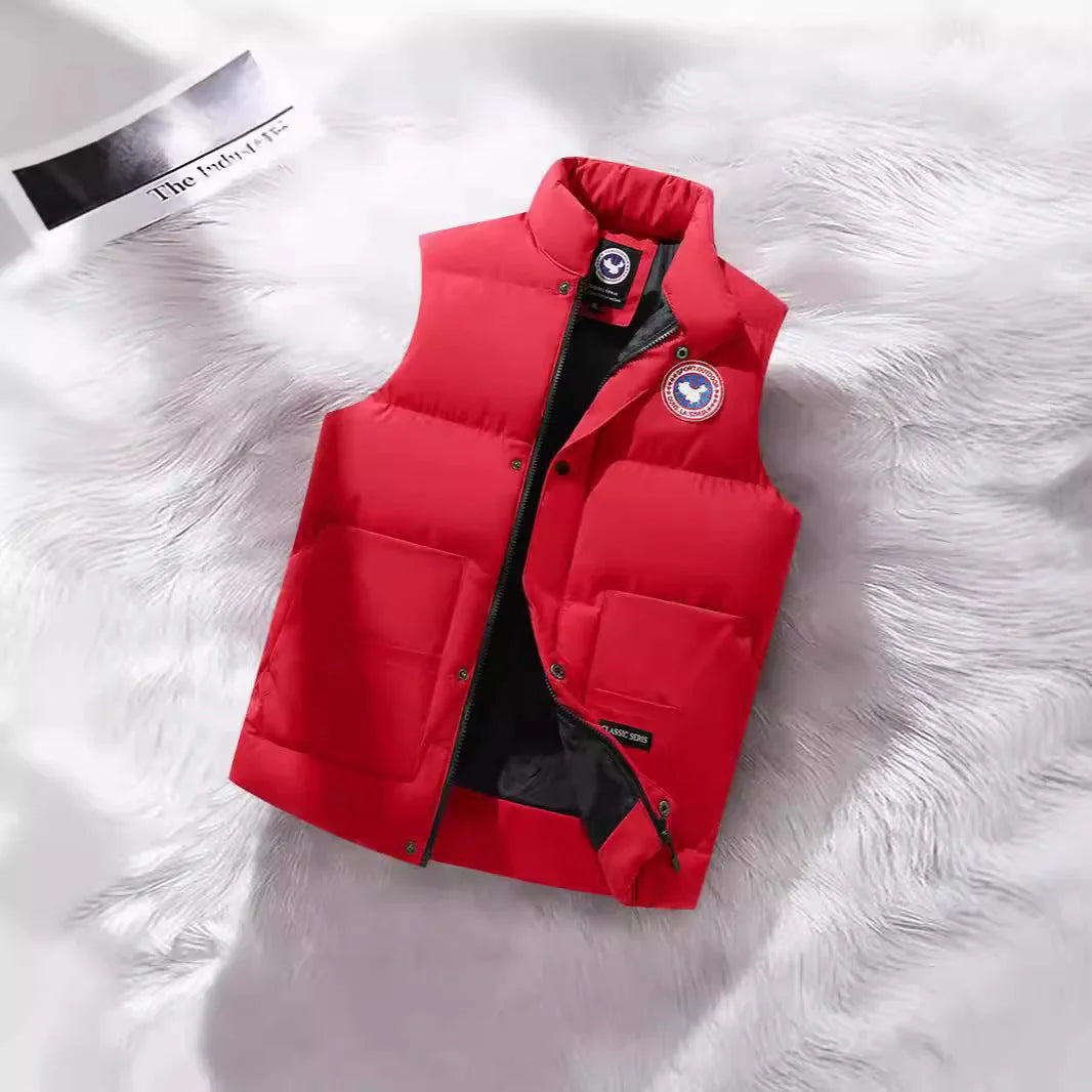Red Men's Padded Vest with Quilted Insulation & Relaxed Fit