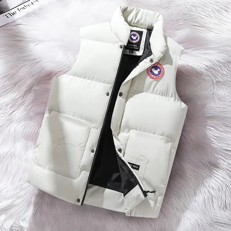 White Men's Padded Vest with Quilted Insulation & Relaxed Fit
