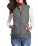 Grey Women's Lightweight Quilted Gilet with Zip-Up Front & Snap Pockets