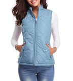 Light Blue Women's Lightweight Quilted Gilet with Zip-Up Front & Snap Pockets