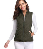 Olive Green Women's Lightweight Quilted Gilet with Zip-Up Front & Snap Pockets - Front Lifestyle