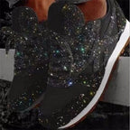 Black Women's Rhinestone Sneakers with Glitter Knit Upper & Cushioned Insole — Cora