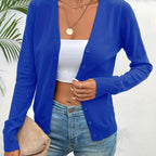 Royal Blue Women's Tailored Ribbed Cardigan with V-Neck Button-Front