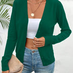 Deep Green Women's Tailored Ribbed Cardigan with V-Neck Button-Front