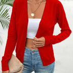 Red Women's Tailored Ribbed Cardigan with V-Neck Button-Front