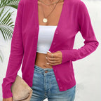 Rose Red Women's Tailored Ribbed Cardigan with V-Neck Button-Front