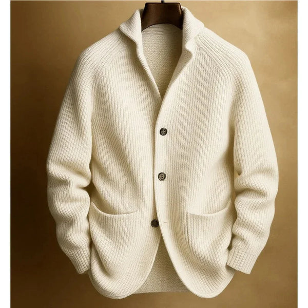 Men's Ribbed Knit Blazer Cardigan with Notched Lapel & Button-Front Closure — Louis
