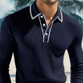 Men's Ribbed Knit Polo Shirt with Contrast Collar & Stretch Fit — Hunter