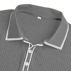 Men's Ribbed Knit Polo Shirt with Contrast Collar & Stretch Fit - Flat Collar