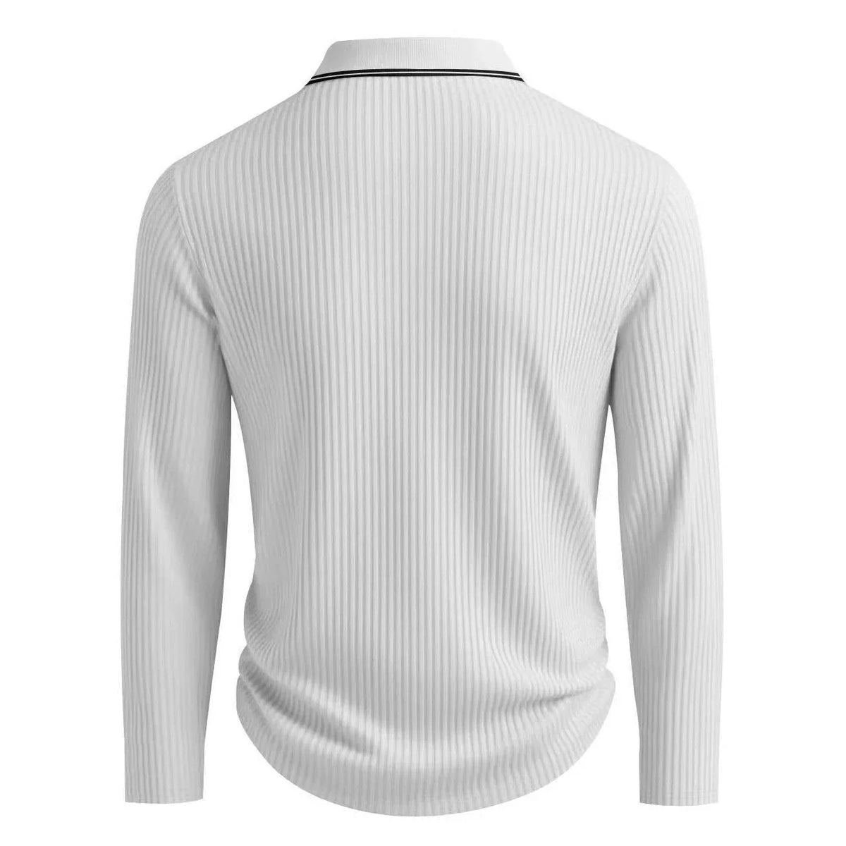 Men's Ribbed Knit Polo Shirt with Contrast Collar & Stretch Fit - Back Flat Lay